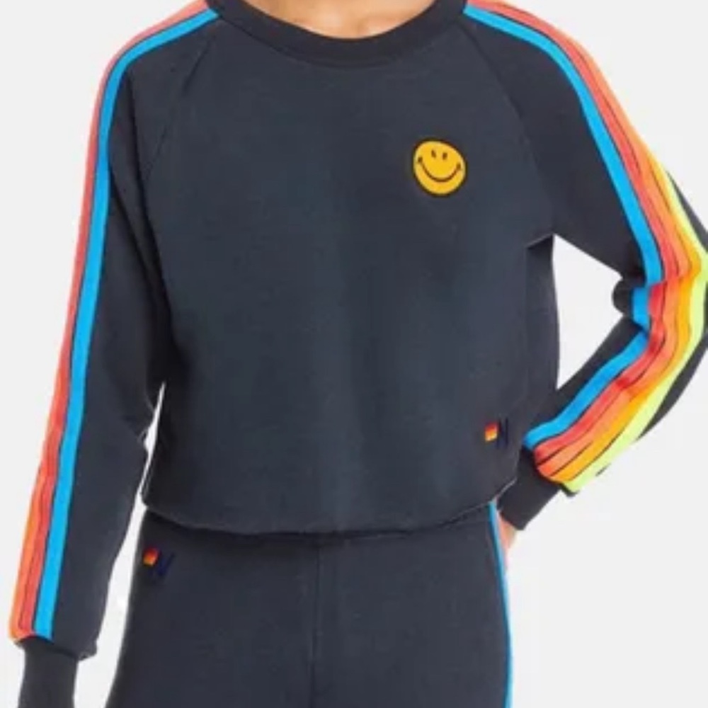 Aviator Nation Smiley Face Crop Sweatshirt size Small